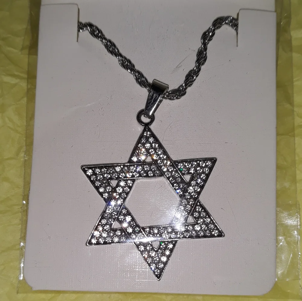 NEW Silver Star of David Megan Pendant Necklace 18k white gold pl over ss NWT